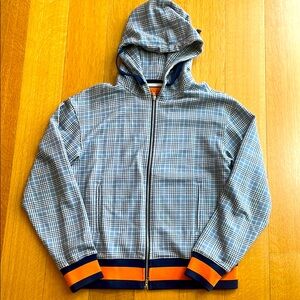 Plaid Hooded Jacket with Orange Accents